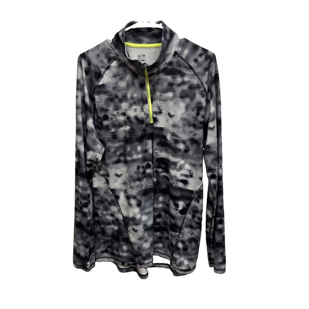 Champion Duo Dry Women Quarter Zip Pullover Gray Black Camo Neon XXL Thumbhole